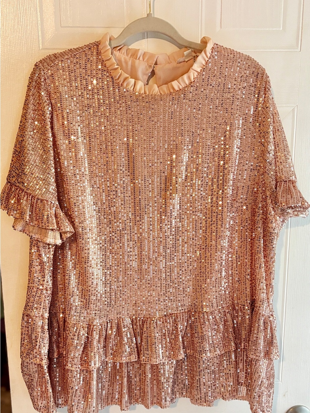 Chic Soul 2X Rose Gold Sequin Ruffle Peplum Blouse Party Top